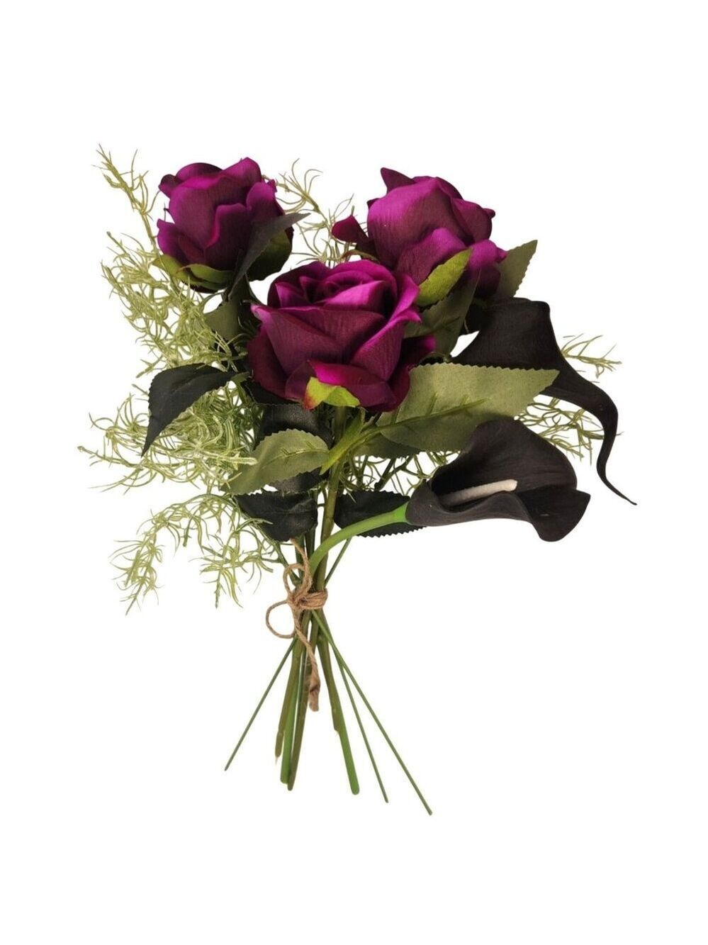 Gothic Purple Rose Bouquet Dark Cottagecore Black Calla Lily Floral Decor
